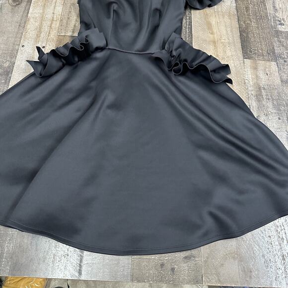 Ted Baker Black Cold Shoulder LBD w/ Ruffle Pockets and Sleeves, Size 0 - Picture 16 of 16